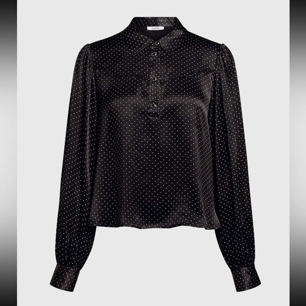 Ganni Cameron polka dot satin blouse